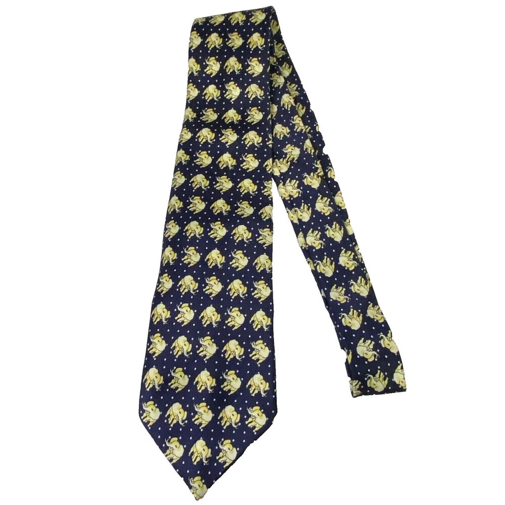 #6666 Thailand Navy Blue with Gold Elephants Mens Necktie, Tie